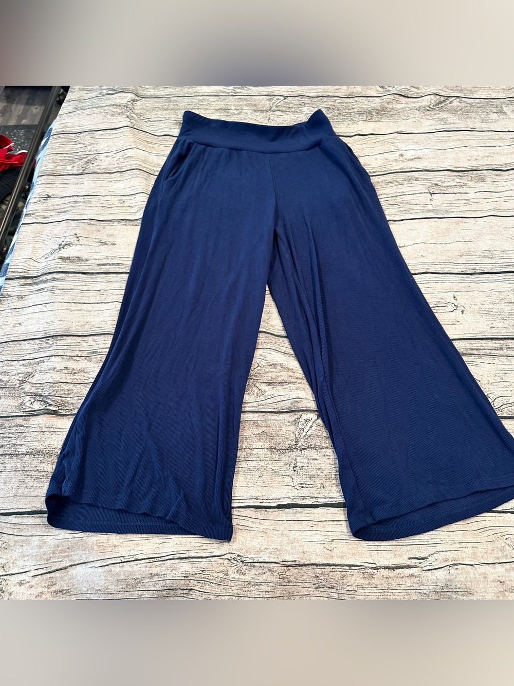 Cozy Earth Bamboo Navy Ribbed Cropped Wide-Leg Lounge Pants Size Small